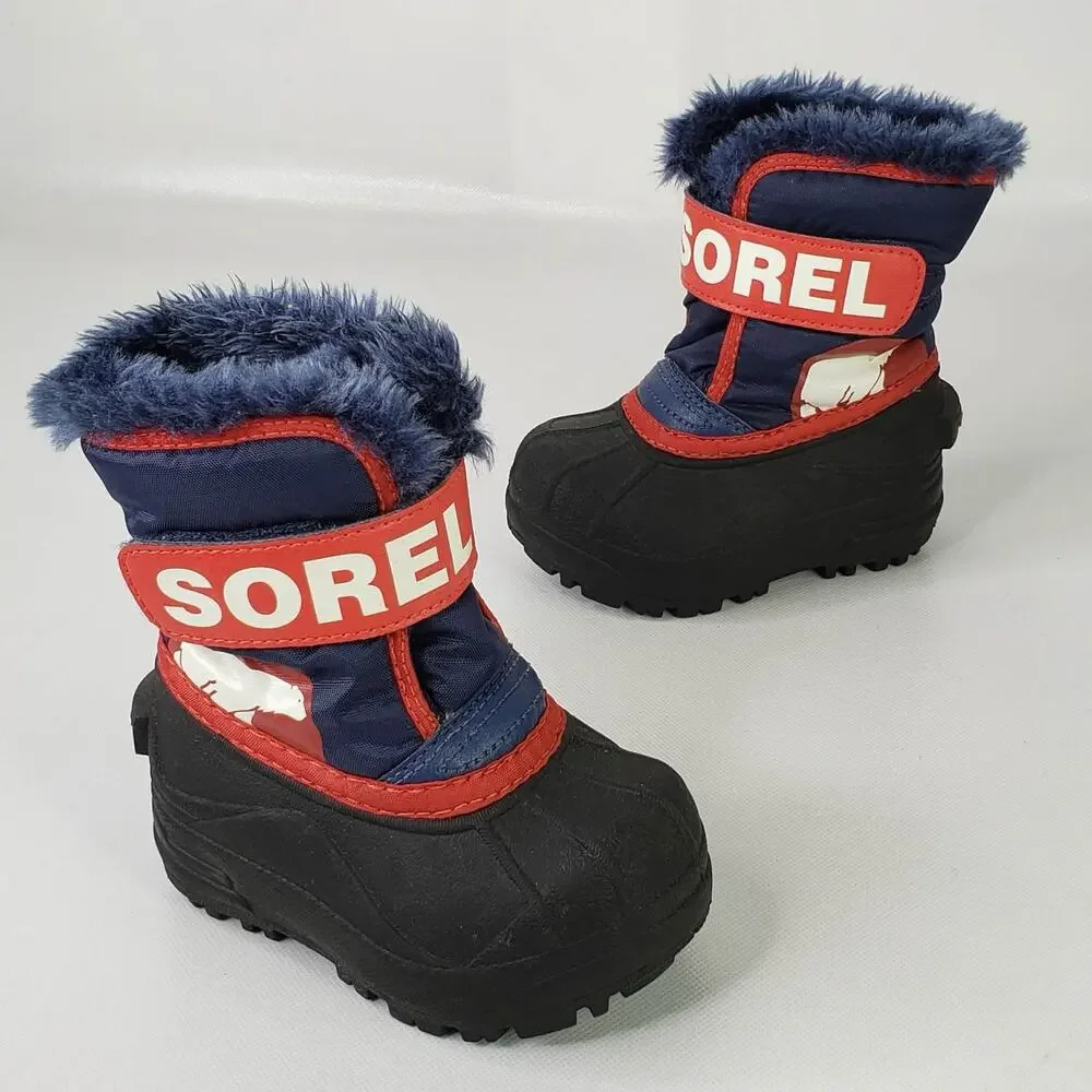 Sorel Toddler Snow Commander Snow Boots Size 6 Black Super Blue pull on